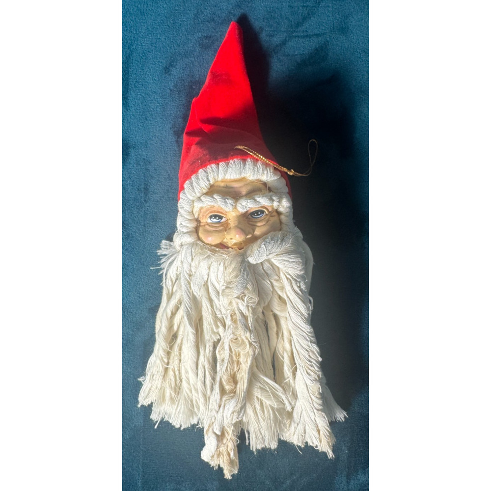 Vintage Head Santa Claus Mop Beard Face Ornament